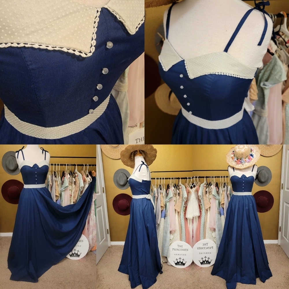Vintage 70s Elegant Navy Maxi Dress - Picture 2 of 4